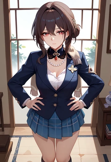 star rail,ruan mei,winter,student uniform,plaid skirt  - AI generated anime art